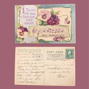 Vintage postmarked 1913 Postcard Art Nouveau Pansy Song